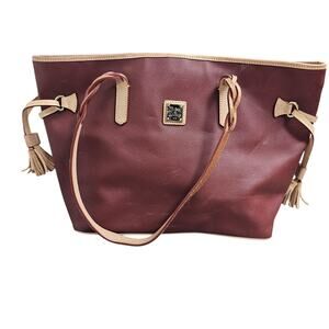 Dooney & Bourke Pebble Leather Tote Bag Wine Tan Large Purse Burgundy Timeless